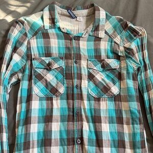 Divided Turquoise and Brown Plaid Men's Shirt